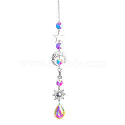 Iron Big Pendant Decorations, Hanging Sun Catchers, K9 Crystal Glass, with Alloy Findings, for Garden, Wedding, Lighting Ornament, Teardrop, 440mm.(DJEW-PW0007-02D)