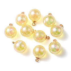 10Pcs UV Plating Acrylic Pendants, with Light Gold Tone Brass Findings, Round Charm, Yellow, 13.5x9.5mm, Hole: 1.6mm(FIND-YW0002-05C)