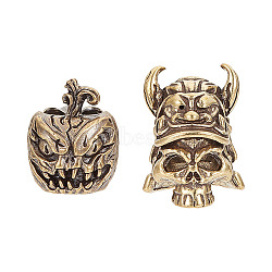 2Pcs 2 Style Brass Beads, Evil Pumpkin Monster/Skull, Antique Bronze, 19~25x16x16~19mm, Hole: 3.7~5.3mm, 1pc/style(FIND-HY0003-58)