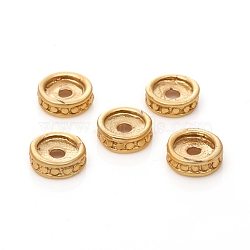 Brass Beads, Long-Lasting Plated, Matte Style, Flat Round, Real 18K Gold Plated, 7.5x2.5mm, Hole: 1.8mm(X-KK-G390-18MG)