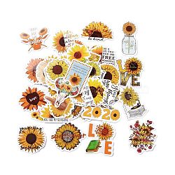 50Pcs Cartoon Sunflower Paper Sticker Label Set, Adhesive Label Stickers, for Suitcase & Skateboard & Refigerator Decor, Orange, 25~70x32~75x0.3mm(DIY-G066-03)