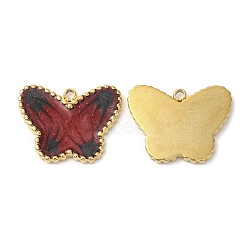 304 Stainless Steel Enamel Pendants, Real 18K Gold Plated, Butterfly Charm, Saddle Brown, 14x18x2mm, Hole: 1.4mm(STAS-K256-02G-04)
