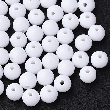 Opaque Acrylic Beads, Round, White, 8x7mm, Hole: 2mm, about 1745pcs/500g