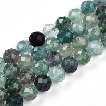 Natural Fluorite Beads Strands, Round with Faceted, 9~10mm, Hole: 0.9mm, about 19~20pcs/strand, 7.40~7.80''(18.8~19.8cm)