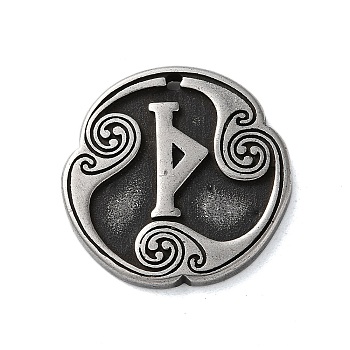 Rune Letters Alloy Pendants, Round, Antique Silver, 25x3mm, Hole: 1.6mm