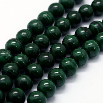 Natural Malachite Beads Strands, Round, 7~8mm, Hole: 0.8mm, about 52pcs/strand, 15.7 inch(40cm)