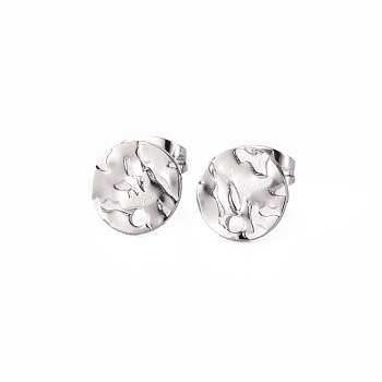 304 Stainless Steel Stud Earring Findings, with Earring Backs, Flat Round, Stainless Steel Color, 8mm, Hole: 1.5mm, Pin: 0.8mm