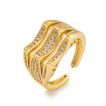 Rack Plating Brass Micro Pave Cubic Zirconia Finger Rings, Open Cuff Multi-layer Rings, Long-Lasting Plated, Cadmium Free & Lead Free, Real 18K Gold Plated, 12.5mm, Inner Diameter: 16mm