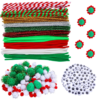 DIY Jewelry Making Kit, Including Pom Pom Yarn Pom Pom Balls, Eyes Cabochons, Plush Sticks, Plush Sticks, Mixed Color, 30mm