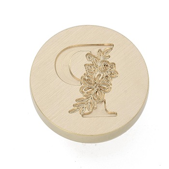 Golden Plated Round Shaped Wax Seal Brass Stamp Head, for Wax Seal Stamp, Letter Pattern, Letter P, 25.5x14mm, Hole: 7.5mm