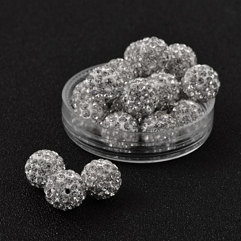 Grade A Rhinestone Beads, Pave Disco Ball Beads, Resin and China Clay, Round, White, PP11(1.7~1.8mm), 10mm, Hole: 1.5mm