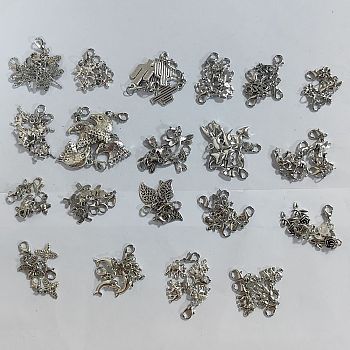 40Pcs 20 Styles Tibetan Style Alloy Pendant Decorations, with Alloy Lobster Claw Clasps, Mixed Shapes, Antique Silver & Platinum, 22~37mm, 2pcs/style