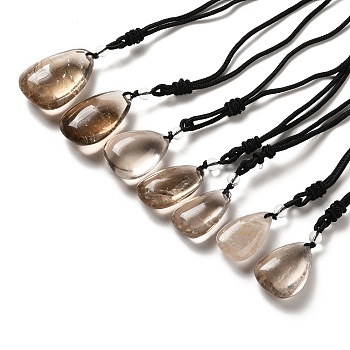 Natural Smoky Quartz Nuggets Pendant Necklace with Polyester Cord for Women, 25.20 inch(64cm)
