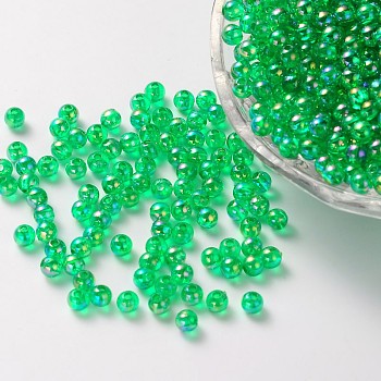 Eco-Friendly Transparent Acrylic Beads, Round, AB Color, Lime Green, 6mm, Hole: 1.5mm