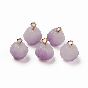 Two Tone Spray Painted Glass Pendants, Imitation Jade, with Light Gold Plated Brass Loops, Bud, Purple, 15x12x12mm, Hole: 2mm