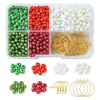 DIY Christmas Theme Earring Making Kit, Including Seed & Glass Imitation Pearl Beads, Brass Wine Glass Charm Rings & Earring Hooks, Mixed Color, 1030Pcs/box