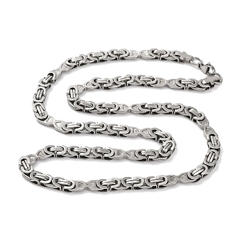 201 Stainless Steel Byzantine Chain Necklace, with 304 Stainless Steel Clasps, Stainless Steel Color, 23.58 inch(59.9cm)