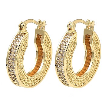 Rack Plating Brass Micro Pave Clear Cubic Zirconia Hoop Earrings, Donut, Real 16K Gold Plated, 25.5x23x4.5mm