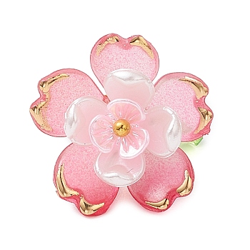 Transparent Acrylic Pendants, with Glass Seed Beads, Flower, Golden Metal Enlaced, Light Coral, 17.5x18x19mm, Hole: 1.8mm