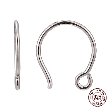 Rhodium Plated Sterling Silver Earring Hooks, Platinum, 12.3mm, Hole: 1mm, Pin: 0.8mm