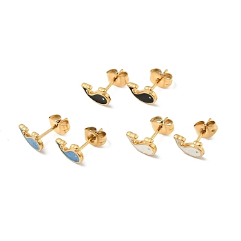 Enamel Dolphin Stud Earrings with 316 Surgical Stainless Steel Pins, Gold Plated 304 Stainless Steel Jewelry for Women, Mixed Color, 6x8mm, Pin: 0.8mm