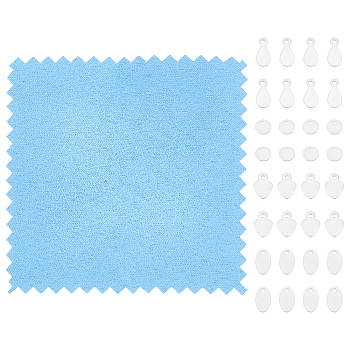 32Pcs 4 Styles 925 Sterling Silver Charms, Blank Charms, with Suede Fabric Square Silver Polishing Cloth, Silver, 4~8x3.5~5x0.5mm, Hole: 0.7~1mm, 8pcs/style