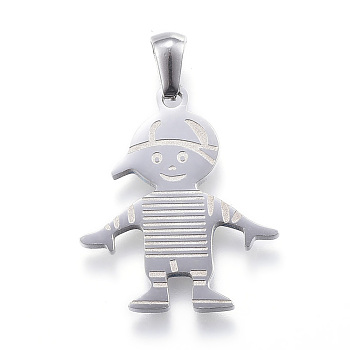 304 Stainless Steel Pendants, Boy, Stainless Steel Color, 25x21x2mm, Hole: 3x6mm