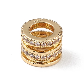 Rack Plating Brass Micro Pave Clear Cubic Zirconia Beads, Cadmium Free & Lead Free, Long-Lasting Plated, Column, Real 18K Gold Plated, 8x6mm, Hole: 5mm