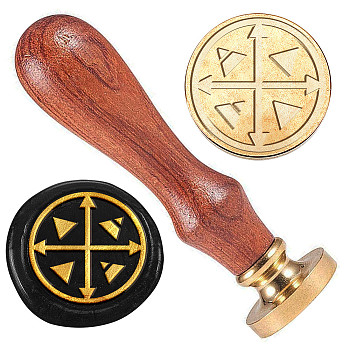 Golden Plated Brass Sealing Wax Stamp Head, with Wood Handle, for Envelopes Invitations, Gift Cards, Arrow, 83x22mm, Head: 7.5mm, Stamps: 25x14.5mm
