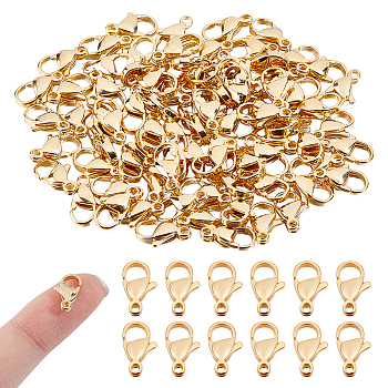 80Pcs 304 Stainless Steel Lobster Claw Clasps, Parrot Trigger Clasps, Real 24K Gold Plated, 12x7x3.5mm, Hole: 1.5mm