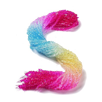 Transparent Glass Bead Strands, Segmented Multi-color Beads, Triangle, Fuchsia, 4.5x4.5x3mm, Hole: 0.9mm, about 142pcs/strand, 13.58~13.78''(34.5~35cm)