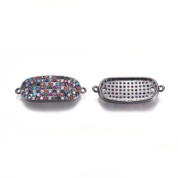 Brass Micro Pave Cubic Zirconia Links connectors, Rectangle, Colorful, Gunmetal, 10.5x27x3mm, Hole: 1.2mm