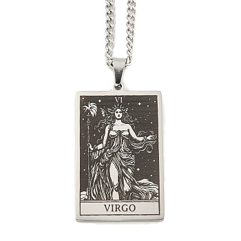 Non-Tarnish 304 Stainless Steel Tarot Pendant Necklaces, Cable Chain Necklaces, Virgo, 23.23~24.21 inch(59~61.5cm)