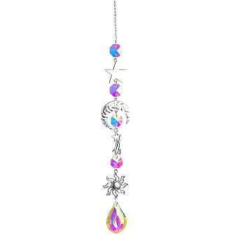 Iron Big Pendant Decorations, Hanging Sun Catchers, K9 Crystal Glass, with Alloy Findings, for Garden, Wedding, Lighting Ornament, Teardrop, 440mm.