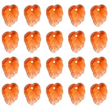 Autumn Theme Two-Tone Transparent Glass Charms, Leaf, Dark Orange, 13.5x10.5x3.5mm, Hole: 1.2mm