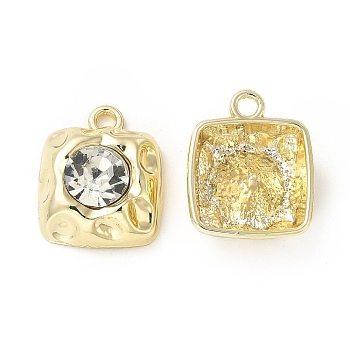 Rack Plating Alloy Glass Pendants, Square Charms, Clear, Cadmium Free & Lead Free, Light Gold, 17x14x6mm, Hole: 2mm