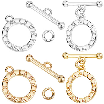10Pcs 2 Styles Brass Toggle Clasps, Cadmium Free & Nickel Free & Lead Free, Ring, Golden & Silver, Ring: 16x13.5x1.5mm, Hole: 1.8mm, Bar: 17.5x4.5x2.5mm, Hole: 1.8mm, 5pcs/color