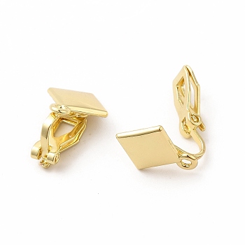 Alloy Clip-on Earring Findings, with Horizontal Loops, Rhombus, Golden, 15x11x9.5mm, Hole: 1.4mm