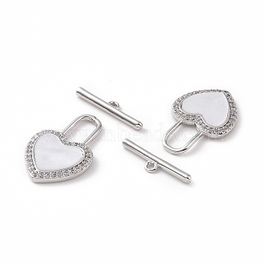 Brass Micro Pave Clear Cubic Zirconia with Shell Toggle Clasps(KK-E068-VC169)-3