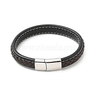 Cowhide Braided Flat Cord Bracelet with 304 Stainless Steel Magnetic Clasps(BJEW-H552-01P-03)-2