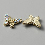 Alloy Rhinestone Cabochons, Nail Art Studs, Nail Art Decoration Accessories for Women, Butterfly, Light Gold, 8.5x11x2.5mm(MRMJ-WH0081-33LG)