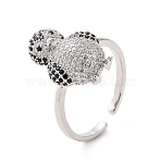 Cubic Zirconia Penguin Open Cuff Ring, Brass Jewelry for Women, Cadmium Free & Lead Free, Platinum, Inner Diameter: 17.6mm(RJEW-G283-02P)