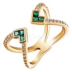 Criss Cross Clear Cubic Zirconia Cuff Ring, Real 18K Gold Plated Brass Open Ring for Women, Nickel Free, Green, US Size 6 1/4(16.7mm)(X1-RJEW-T016-36G-01)