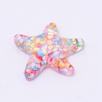 Transparent Flatback Resin Cabochons Accessories, with Colorful Glitter Sequins, For Resin Jewelry Making, Starfish Shape, Colorful, 22x20x7mm(RESI-WH0009-77)