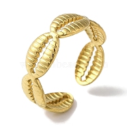 PVD Vacuum Plating 201 Stainless Steel Shell Open Cuff Rings for Women, Real 18K Gold Plated, 6mm, Adjustable(RJEW-C092-01G)