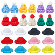 24Pcs 12 Styles Woolen Crochet Mini Hat with Pom Pom Ball, Ornament Accessories with 1Pc Rectangle Plastic Bags, Mixed Color, 35~190x12~140mm, 2pcs/style(AJEW-SC0003-47)