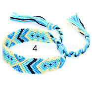 Cotton Braided Rhombus Pattern Cord Bracelet, Ethnic Tribal Adjustable Brazilian Bracelet for Women, Deep Sky Blue, 5-7/8~14-1/8 inch(15~36cm)(FIND-PW0013-003A-04)