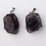 Natural Smoky Quartz Pendants, Nuggets, with Brass Findings, Platinum, 26~42x20~26x14~22mm, Hole: 5x8mm(G-G884-A03)