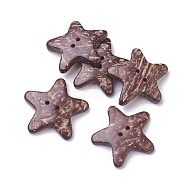 2-Hole Coconut Buttons, Star, Coconut Brown, 34~37x34~37x3~6mm, Hole: 2mm(BUTT-L019-04B)