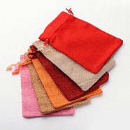 Polyester Imitation Burlap Packing Pouches Drawstring Bags, Mixed Style, Mixed Color, 13.5x9.5cm(ABAG-R004-14x10cm-M)